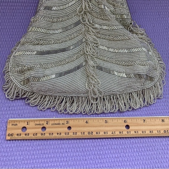 INGE CHRISTOPHER Beaded & Rhinestone Silver Metallic Convertible Clutch   8”x 7” - Picture 11 of 15